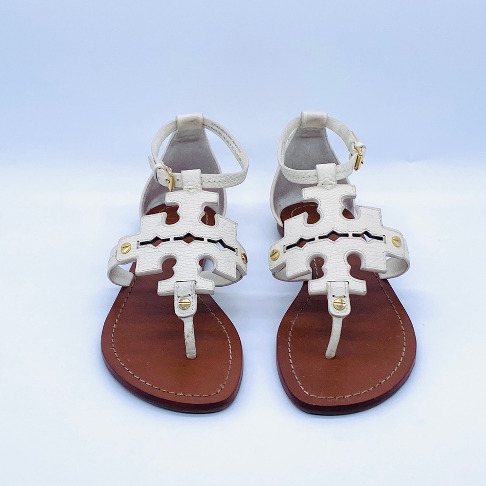 Tory Burch Phoebe Flat Thong Sandals Ivory White